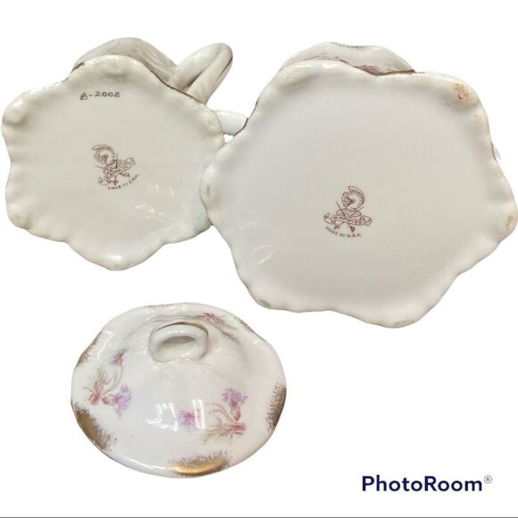 Warwick White Pink Green Flowers Sugar & Creamer Bowl Set - Picture 4 of 7